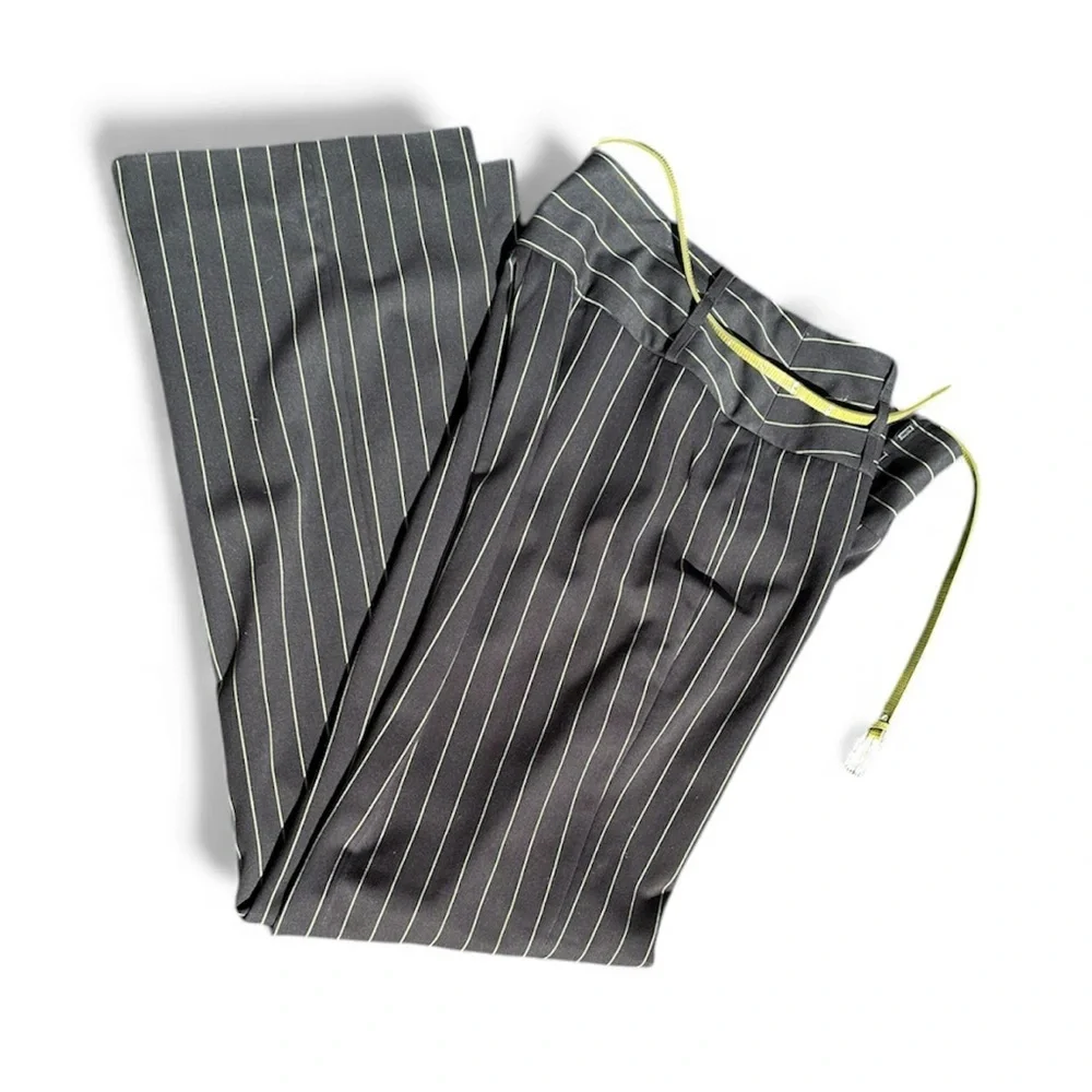 Black Green Pin Striped pants suit by Metro style Blazer S14T Pants S10T w belt - Picture 5 of 6